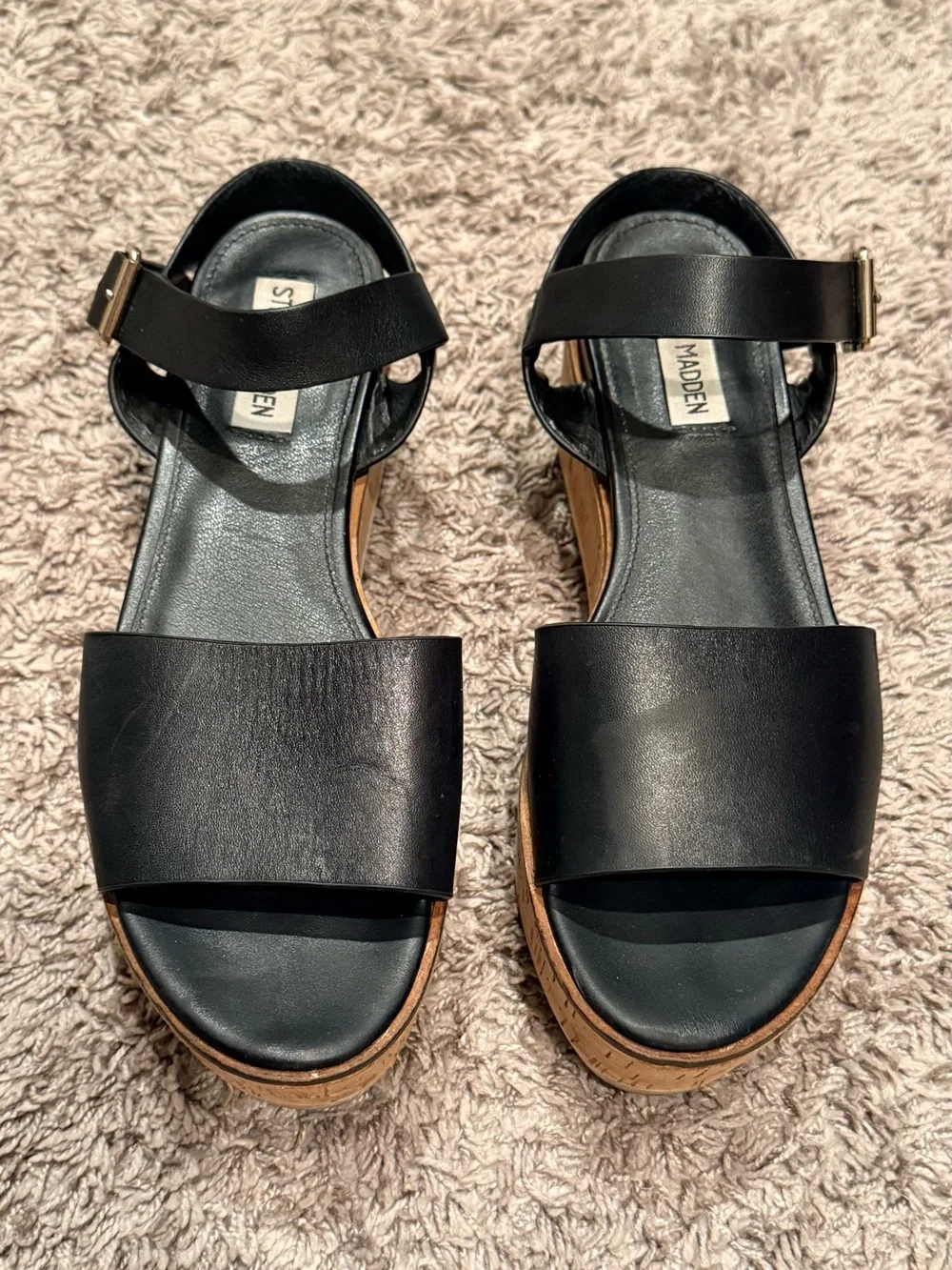 Steve Madden Corrina Black Platform Cork Sandals